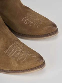 Stivaletto texano tacco 6 cm beige camoscio