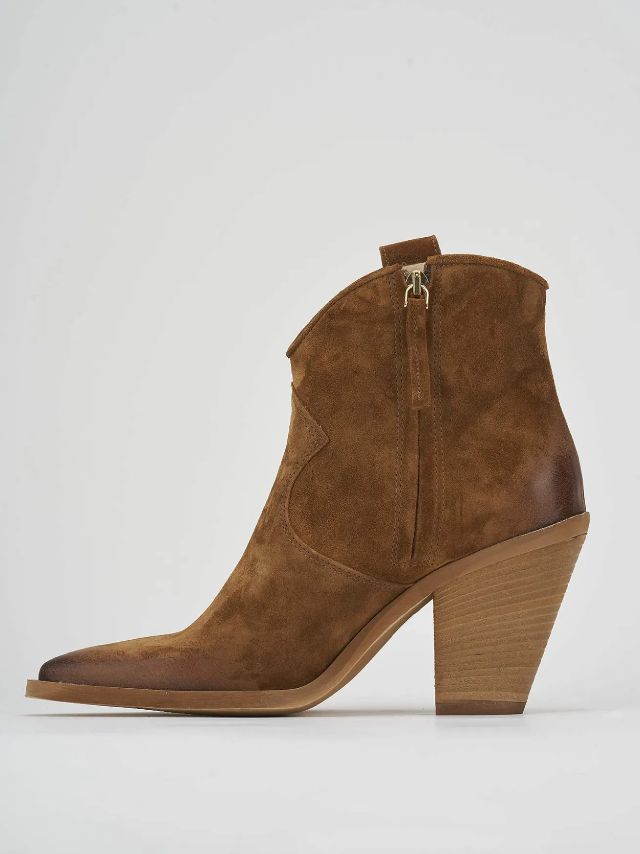 Stivaletto texano tacco 7 cm marrone camoscio