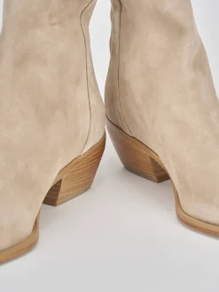 Stivaletto texano tacco 3 cm beige camoscio