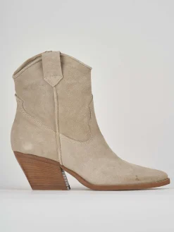 Stivaletto texano tacco 7cm beige camoscio
