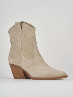 Stivaletto texano tacco 7cm beige camoscio
