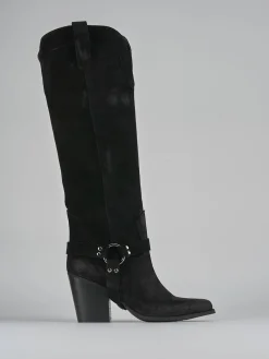 Stivali tacco 7cm camoscio nero