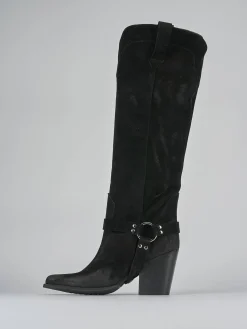 Stivali tacco 7cm camoscio nero