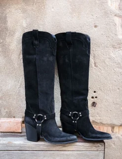 Stivali tacco 7cm camoscio nero