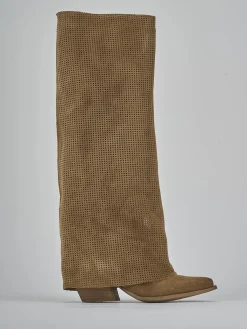 Stivali tacco 4cm camoscio marrone