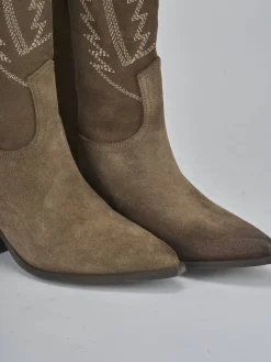 Stivali tacco 6cm camoscio beige