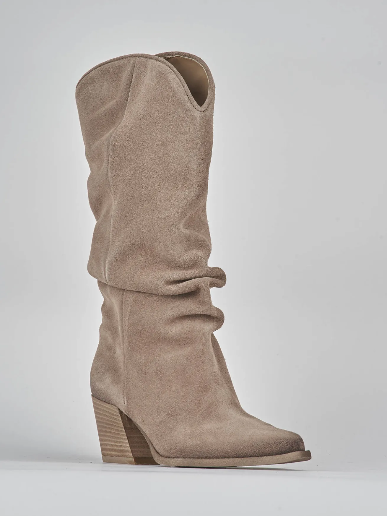 Stivali tacco 7cm camoscio beige