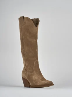 Stivali tacco 7cm camoscio marrone