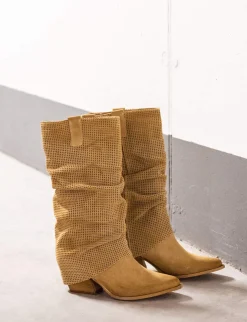 Stivali tacco 7cm camoscio marrone