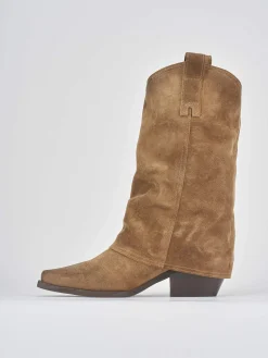 Stivali tacco 5cm camoscio marrone