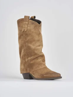 Stivali tacco 5cm camoscio marrone