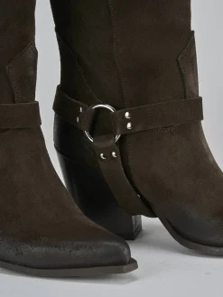 Stivali tacco 7cm camoscio testa