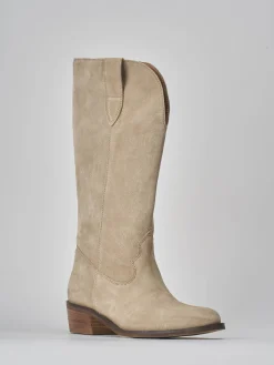 Stivali tacco 3cm camoscio beige