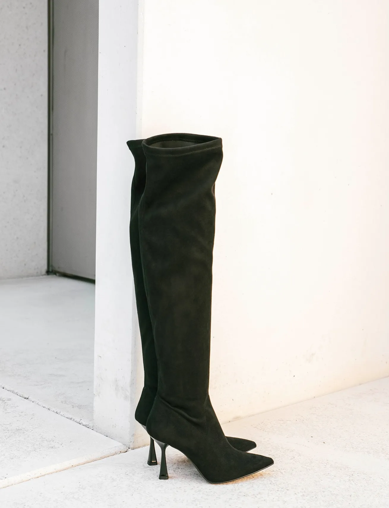 Stivali tacco 9cm camoscio nero