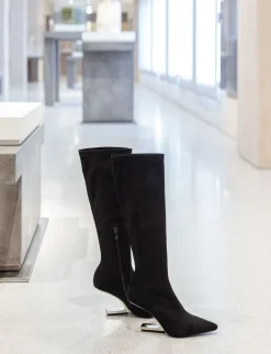 Stivali tacco 7cm camoscio nero