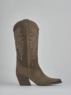 Stivali tacco 5cm camoscio beige