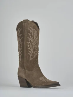 Stivali tacco 5cm camoscio beige