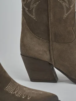 Stivali tacco 5cm camoscio beige