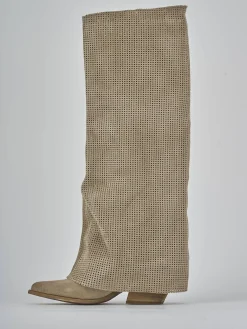 Stivali tacco 4cm camoscio beige