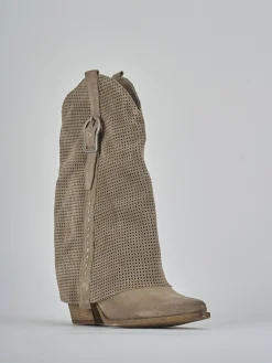 Stivali tacco 5cm camoscio beige