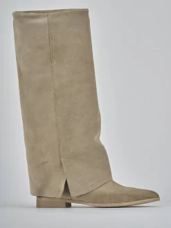 Stivali tacco 1cm camoscio beige