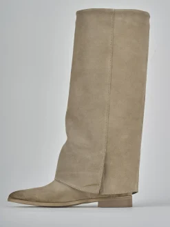 Stivali tacco 1cm camoscio beige