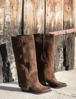 Stivali tacco 7cm camoscio testa