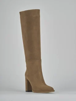 Stivali tacco 9cm camoscio marrone