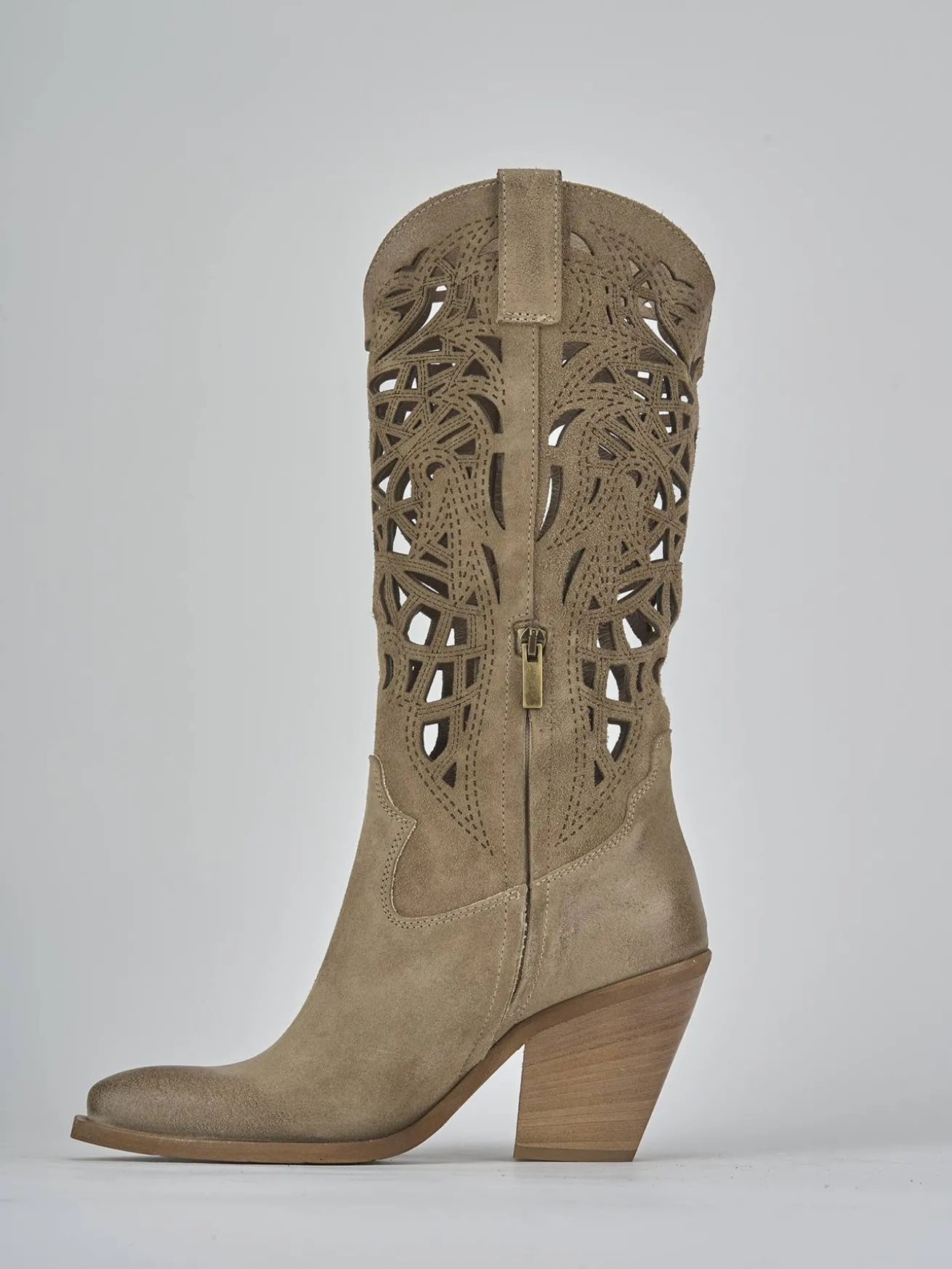 Stivali tacco 7cm camoscio beige