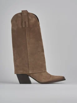 Stivali tacco 8cm camoscio beige