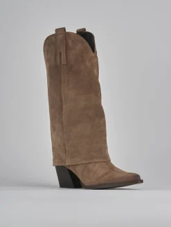 Stivali tacco 8cm camoscio beige