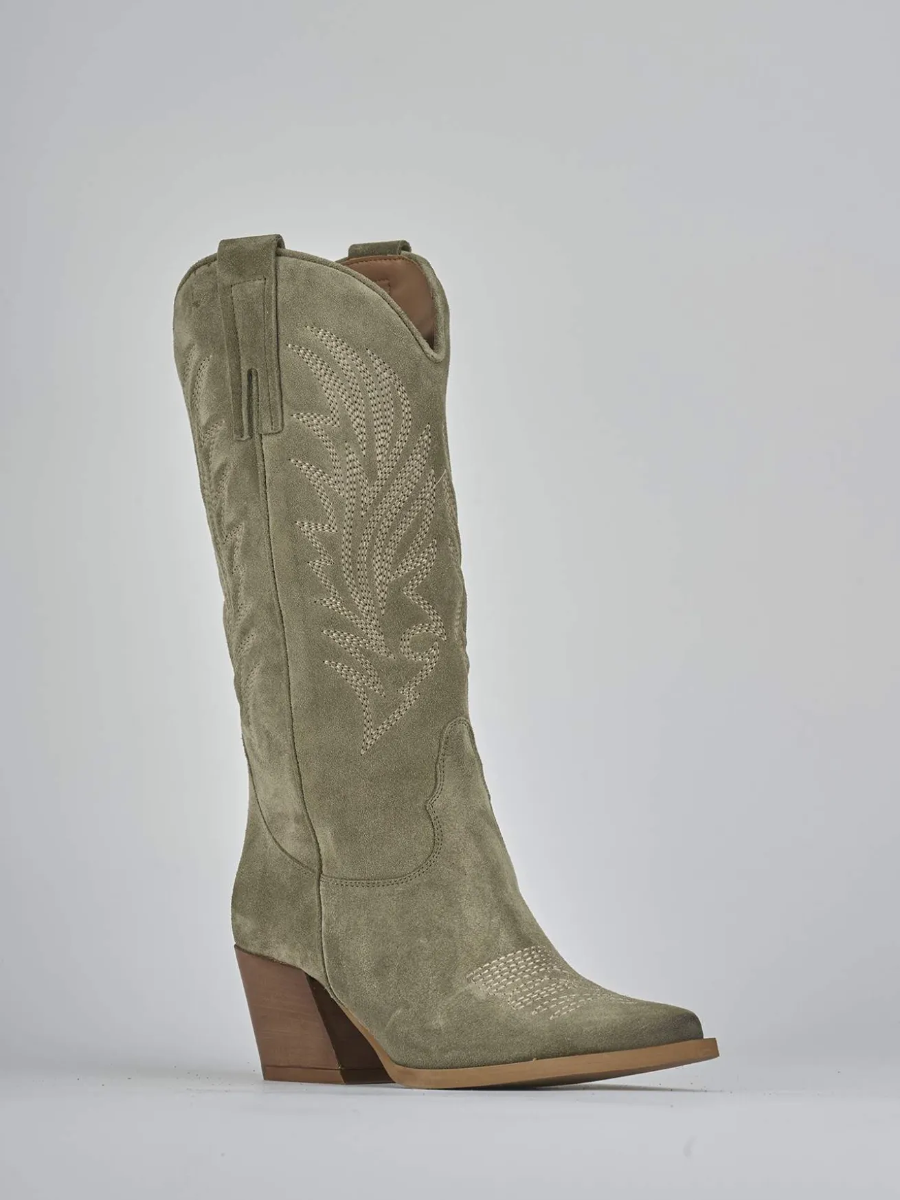 Stivali tacco 7cm camoscio verde