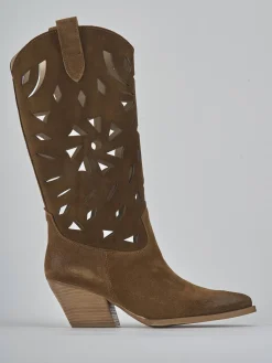 Stivali tacco 6cm camoscio marrone