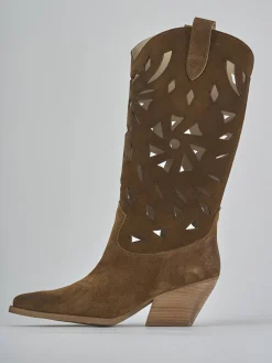 Stivali tacco 6cm camoscio marrone