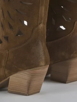 Stivali tacco 6cm camoscio marrone