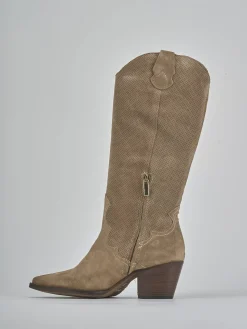 Stivali tacco 6cm camoscio marrone