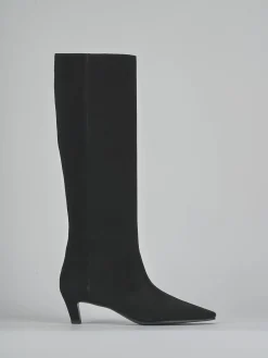 Stivali tacco 5cm camoscio nero