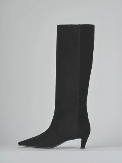 Stivali tacco 5cm camoscio nero