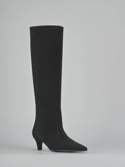 Stivali tacco 5cm camoscio nero