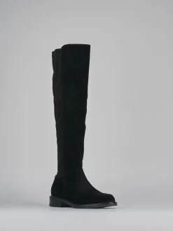 Stivali tacco 2cm camoscio nero