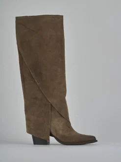 Stivali tacco 8cm camoscio beige