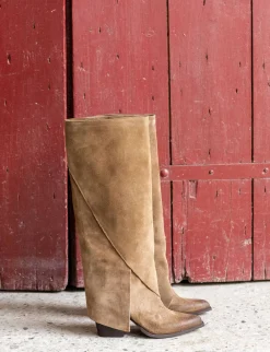 Stivali tacco 8cm camoscio beige