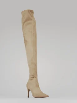 Stivali tacco 9cm camoscio beige