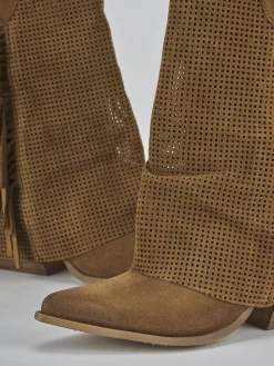 Stivali tacco 7cm camoscio marrone