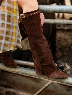 Stivali tacco 10cm camoscio testa