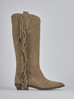 Stivali tacco 2cm camoscio marrone