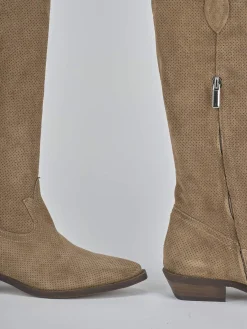 Stivali tacco 2cm camoscio marrone