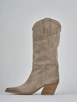 Stivali tacco 6cm camoscio beige