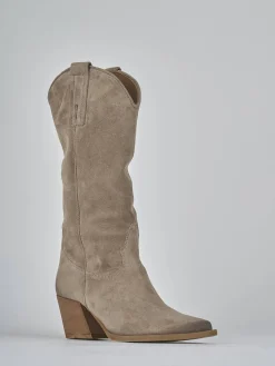 Stivali tacco 6cm camoscio beige