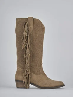 Stivali tacco 4cm camoscio marrone